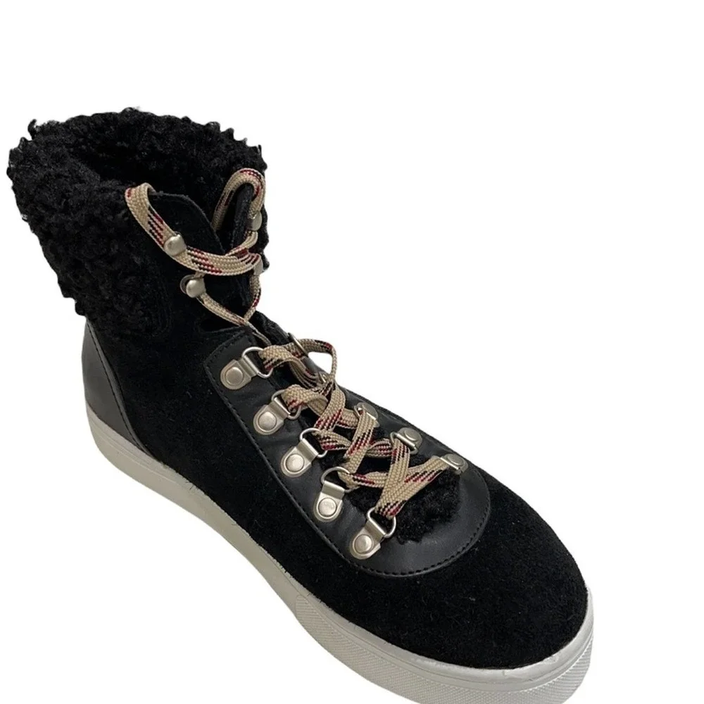 Sam Edelman Luther Suede and Faux Shearling High Top Sneaker SZ 9 Black